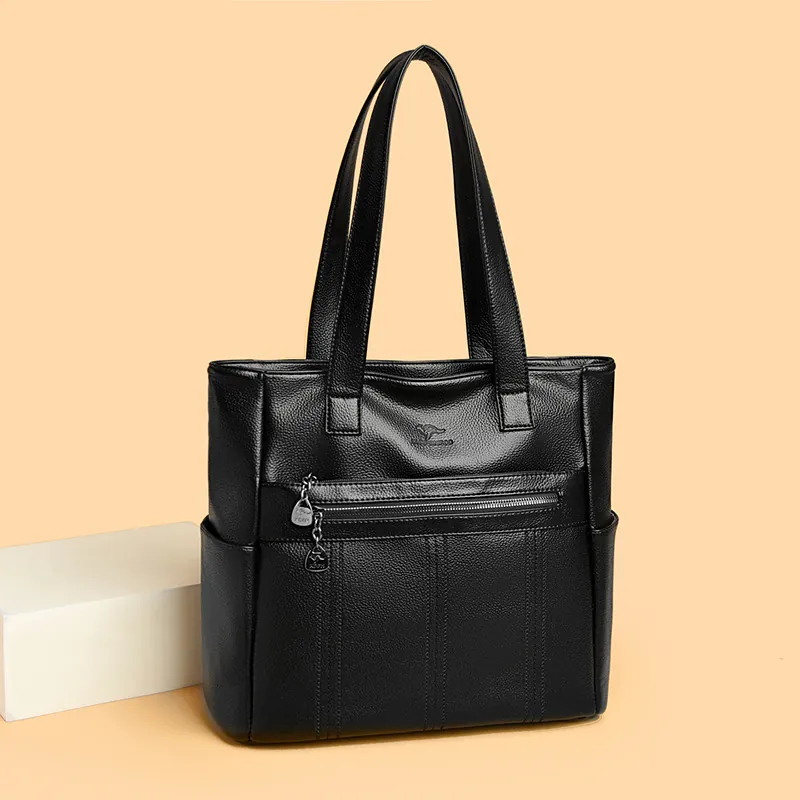 Bolso de Mano de Gran Capacidad para Mujer Cuero de PU Suave Patrón de Lichi Logotipo de Canguro Bolso de Hombro Casual para Diario
