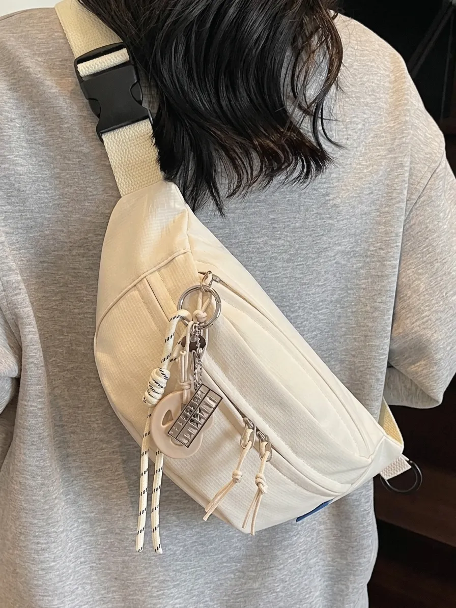 Borsa da Petto in Tela Casual per Donna Marsupio alla Moda per Studenti Borsa a Tracolla Multistrato con Cerniera e Ciondolo