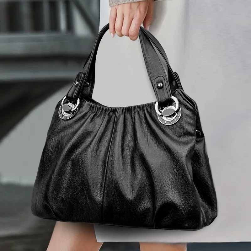 Bolso Tote de PU de Gran Capacidad para Mujer Elegante Bolso de Mano Fruncido Con Correa de Hombro Bolso de Mamá para Viajes Trabajo