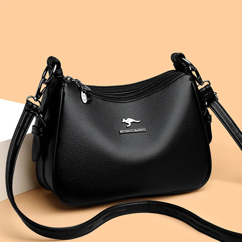 Women Vintage Soft PU Leather Shoulder Bag Large Capacity Pebbled Tote Handbag Fashion Kangaroo Logo Messenger Crossbody Bag