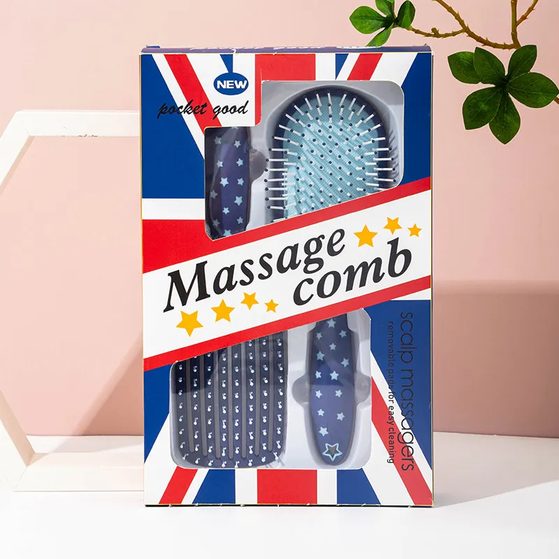 Star Printed Handle Massage Comb 2-Piece Set Cushion Airbag Hair Brush For Women Scalp Massage Household Hair Styling Tool