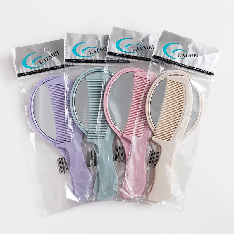 Nordisches Tragbares Handspiegel Und Kamm Set Herzförmiger Griff Mini Kunststoff Make-up Spiegel Für Kinder Mädchen Täglich Reise Set