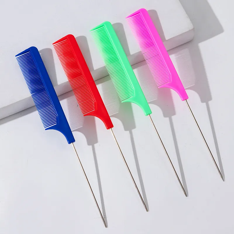 Professional Rat Tail Comb Fine Tooth Parting Comb With Stainless Steel Pin Tail Multi-Color Styling Hair Comb Salon Tools For Women Men
