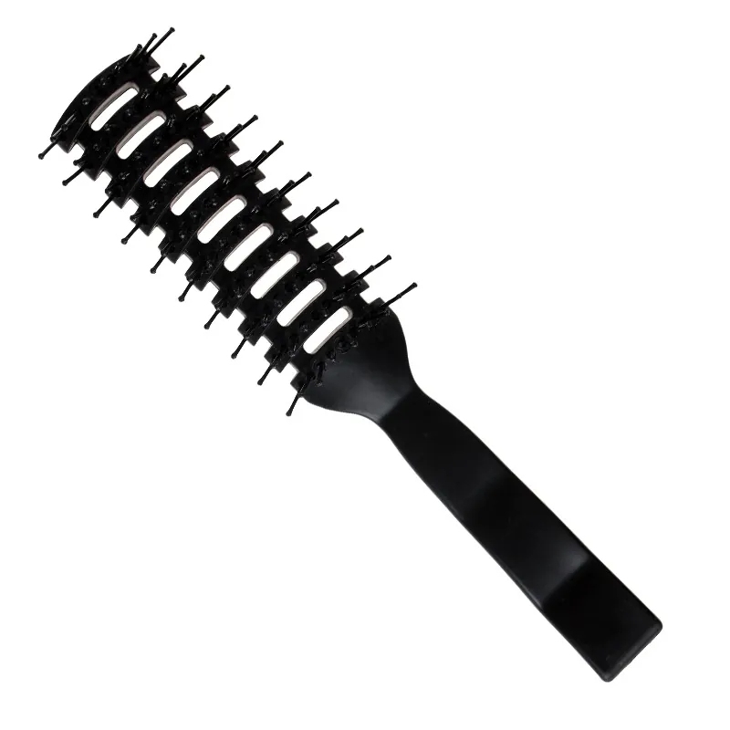Professional Men Vent Brush For Hair Styling Hollow Out Design Black Matte Plastic Hair Comb For Barbershop Home Daily Use