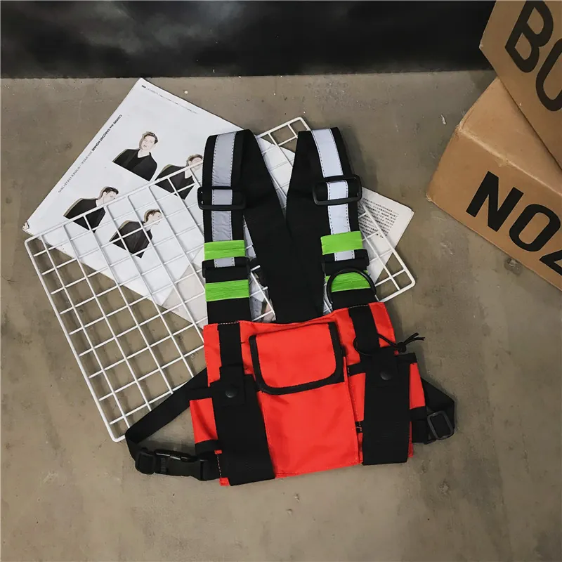 Bolso de Pecho Chaleco Techwear Reflectante Táctico Streetwear Hip Hop Multi Bolsillos Nailon Bolso Utilitario Hombre Mujer