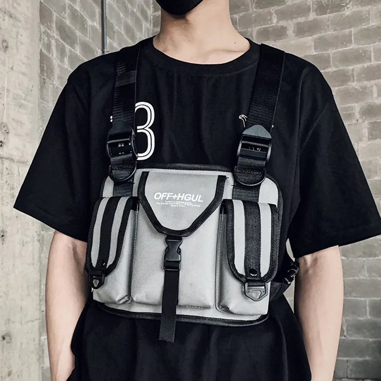 Bolso de Pecho Táctico Techwear Unisex Reflectante Hip Hop Streetwear Rig Oxford Mochila de Chaleco Funcional Multi Bolsillo