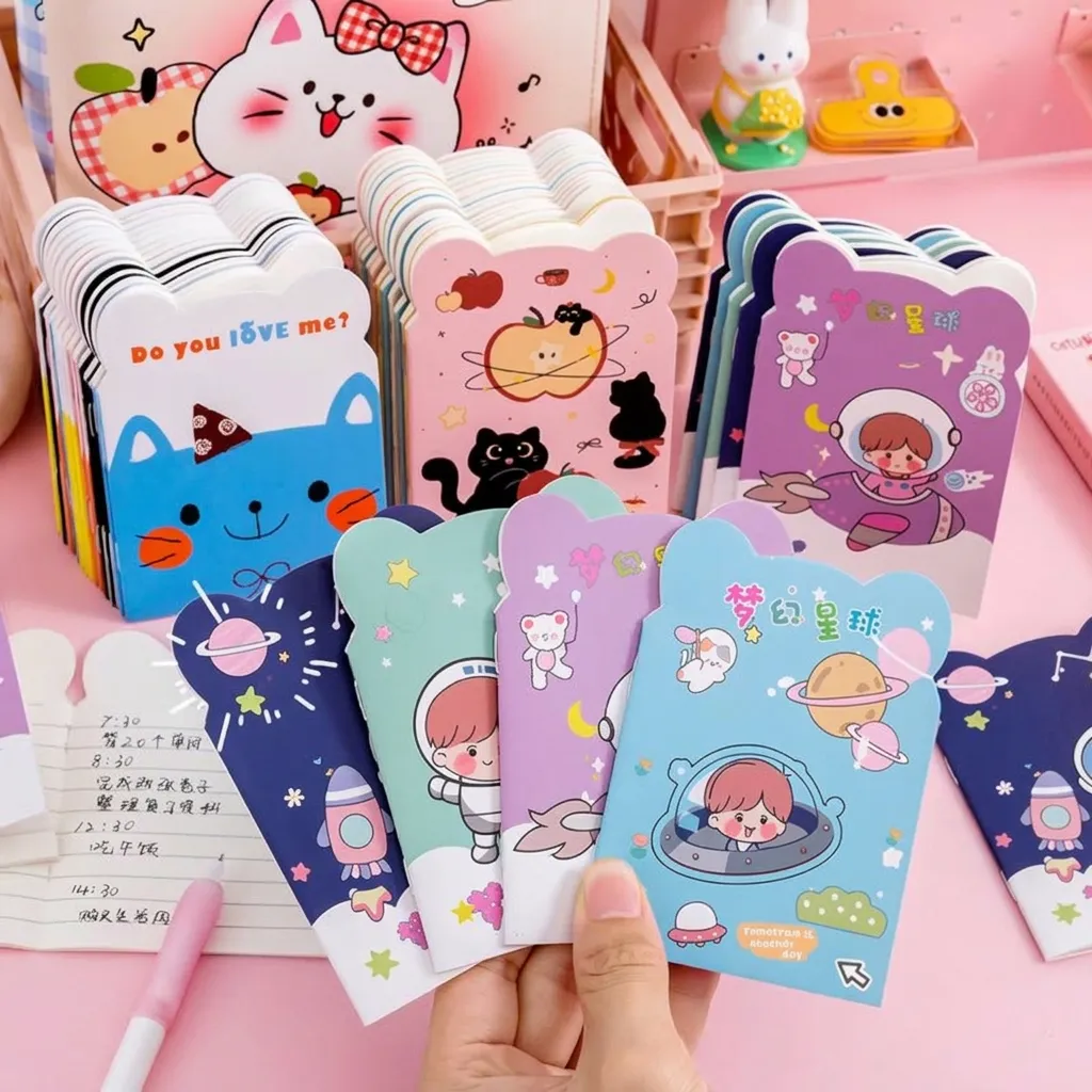 Cute Cartoon Animal Astronaut Die-Cut Shaped Mini Memo Notebook For School Kids Portable Saddle Stitched Lined Diary Pocket Journal Stationery Gift