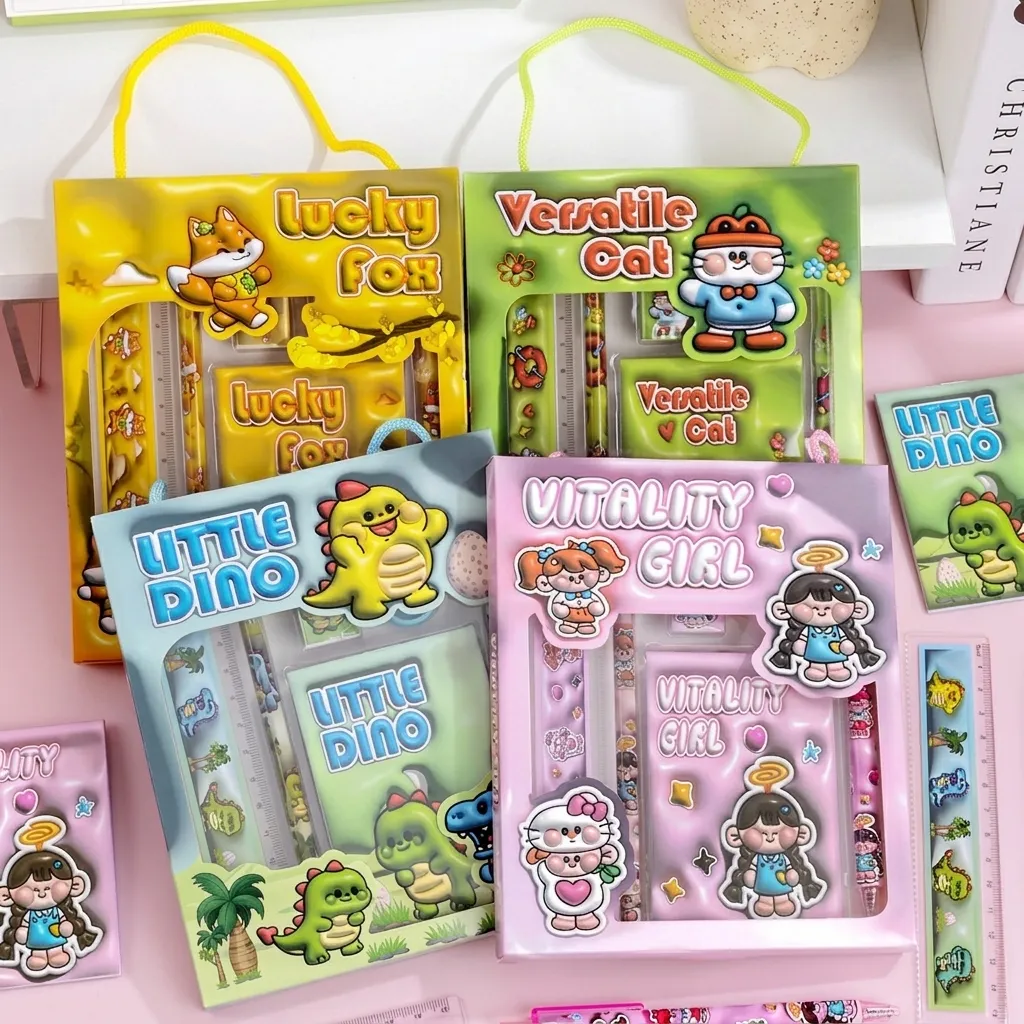Cartoon Kinder Schreibwaren Geschenkbox Schulbedarf Mit Notizbuch Bleistift Lineal Radiergummi Anspitzer Für Kinder Studenten