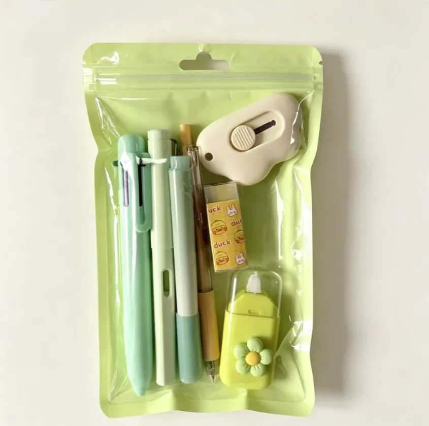 Cute Macaron Stationery Set 7 Pcs Student Gift Set With Pens Eraser Correction Tape And Cloud Shape Cutter School Supplies
