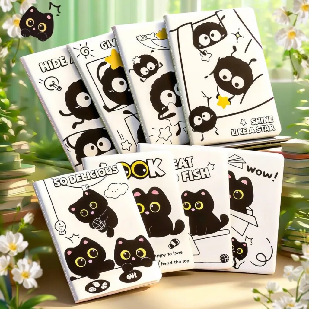 Quaderno a Righe A5 Carino Gatto Animato Susuwatari Rilegatura a Filo Diario di Carta per Studenti Ufficio Scuola Cartoleria Regalo