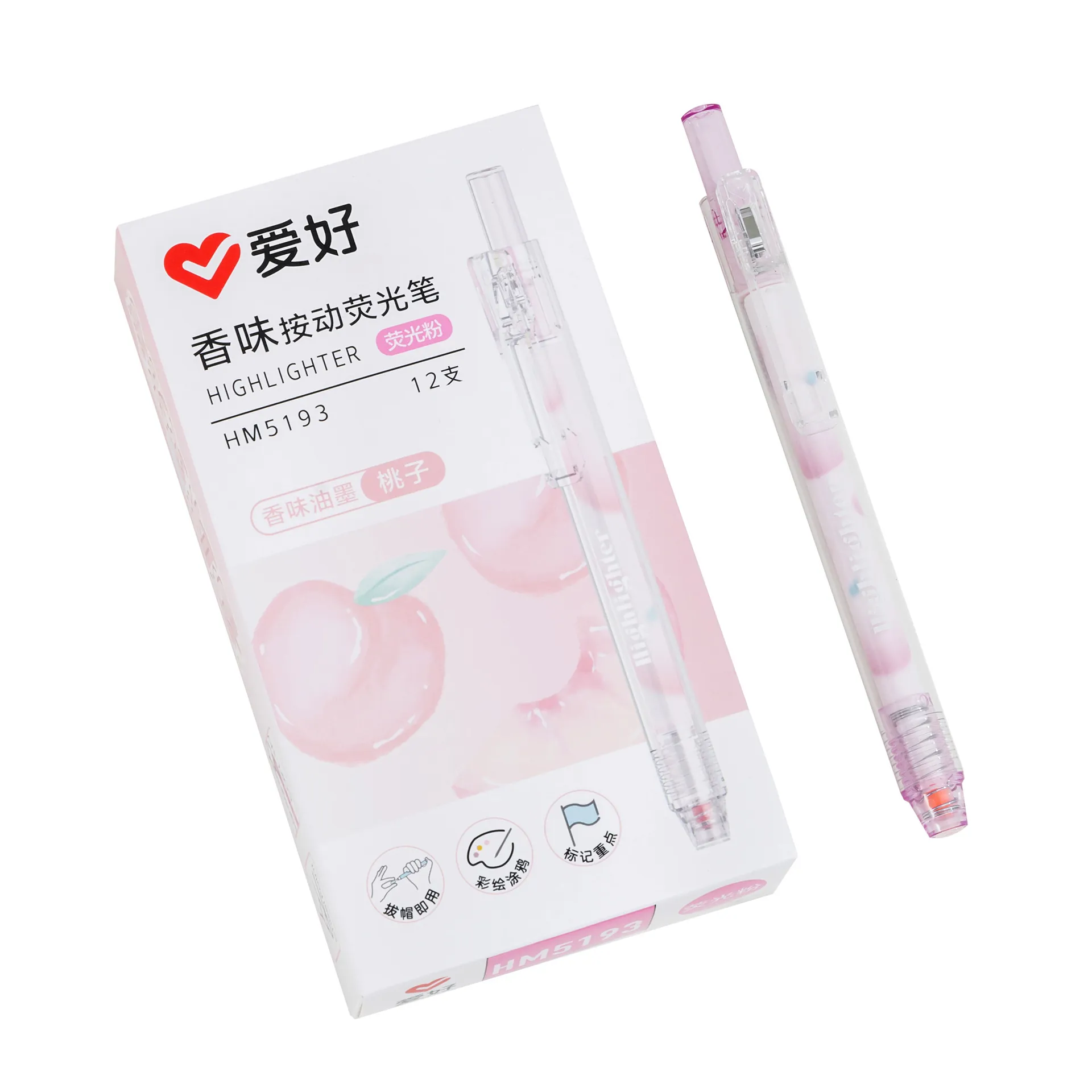 Cute Scented Retractable Highlighter Pen Plastic Fruit Pattern Pastel Color Chisel Tip Marking Pens for School Office