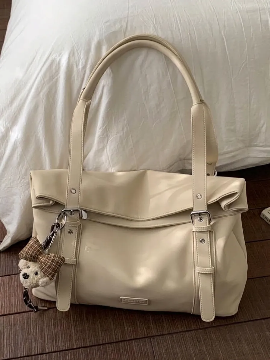 Damen Große Kapazität Tote Bag Hochwertiges PU Leder Retro Urban Minimalistisch Schultertasche Für Pendeln Reisen Büro Handtasche
