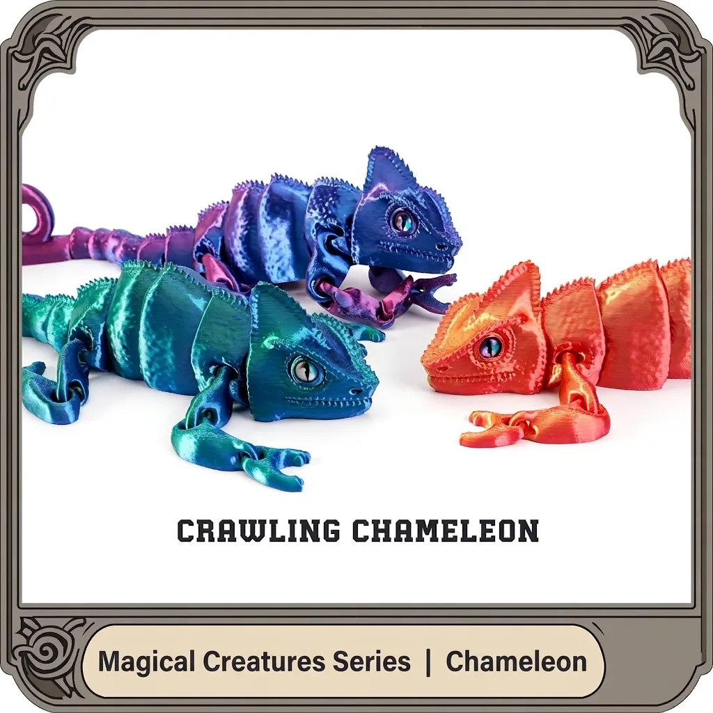 Adorno Animal de Camaleón Impreso en 3D Articulado Figura de Lagarto de PLA Flexible Juguete de Escritorio para Decoración de Oficina en Casa Regalo