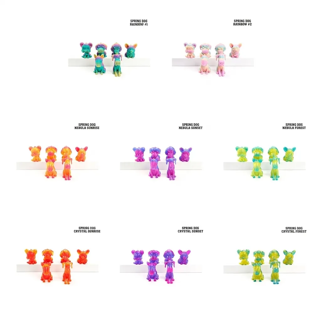 3D Printed Spring Dog Fidget Toy Gradient Silk PLA Dog Figure Set Tabletop Decompression Fidget Toy Animal Ornament For Office Home