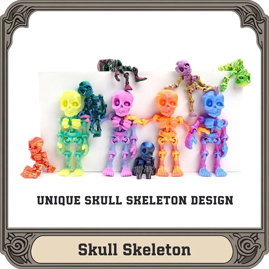 3D Printed Articulated Skull Skeleton Halloween Decor Flexible Plastic Figurine Skeleton Model Jointed Toy Ornament Gift