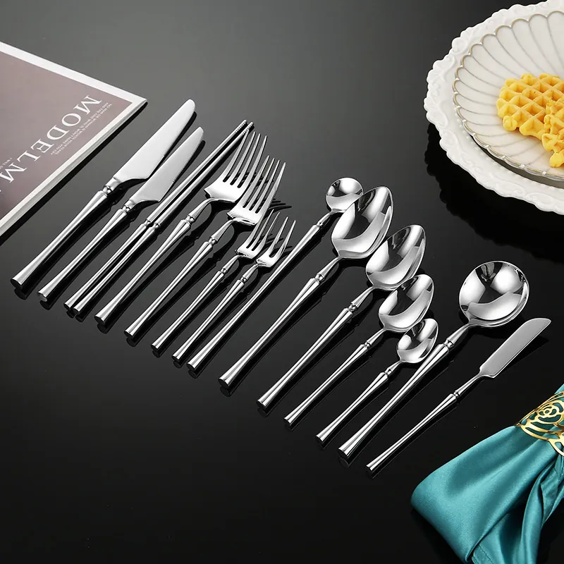 Modern 304 Stainless Steel Cutlery Set Mirror Polished Dinner Knife Fork Spoon For Home Banquet Western Tableware Slim Handle Design