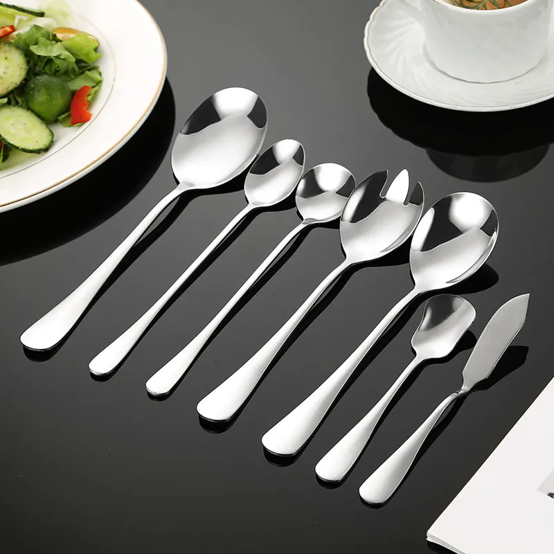 Cuchara de Servir Moderna de Acero Inoxidable Cuchara de Sopa Espesada de Mango Largo Cuchillo de Filete Tenedor Vajilla Pulida Espejo Cocina