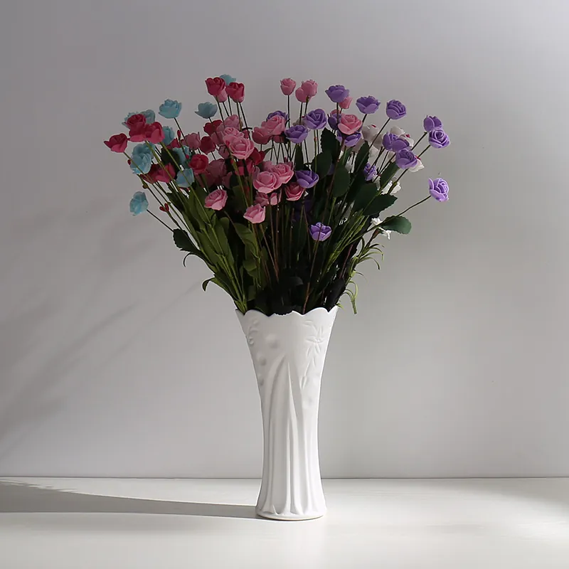 Jarrón de Cerámica Minimalista Moderno Borde Volante Blanco Mate Textura Esmerilada Arreglo de Flores Secas Hidropónicas Escritorio Hogar