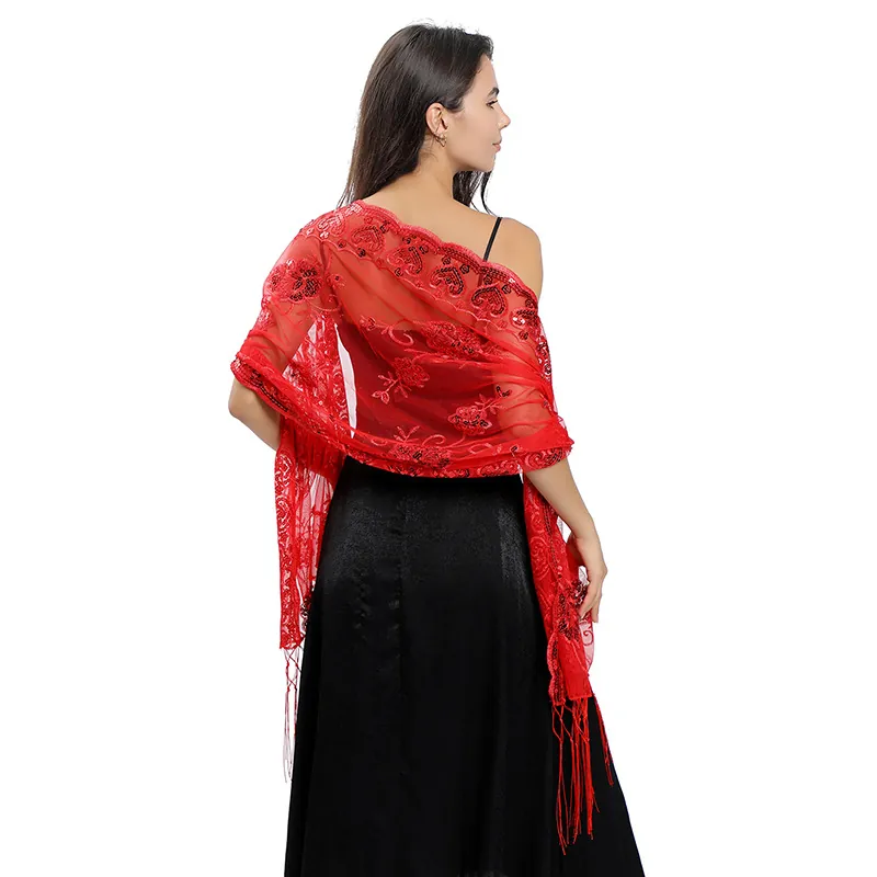 Elegant Polyester Strass Borduurd Sjaal Kwastje Bloemen Hart Decoratief Lange Doeken Voor Bruid Bruidmeisje Huwelijk Banket Avond Feest Vrouwen