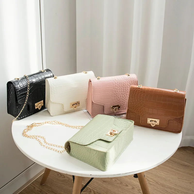 Fashion Stone Pattern Women Small Square Bag PU Leather Crocodile Texture Chain Shoulder Bag Crossbody Phone Bag With Lock