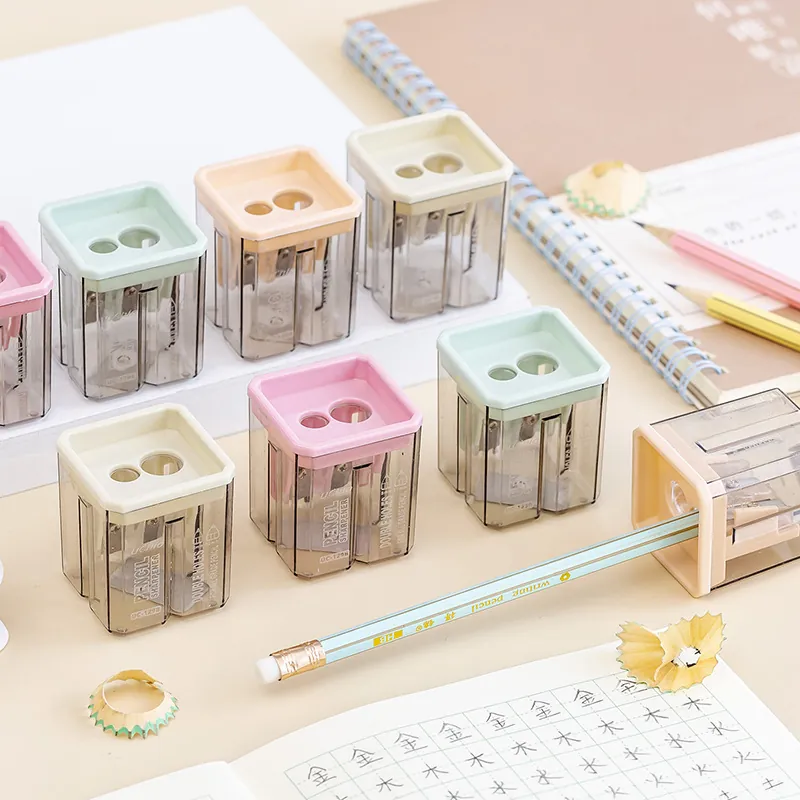 Kreativer Manueller Bleistiftanspitzer in Morandi Farbe Geometrische Form Doppel Loch Schreibwaren Büro Schule Zubehör Geschenk
