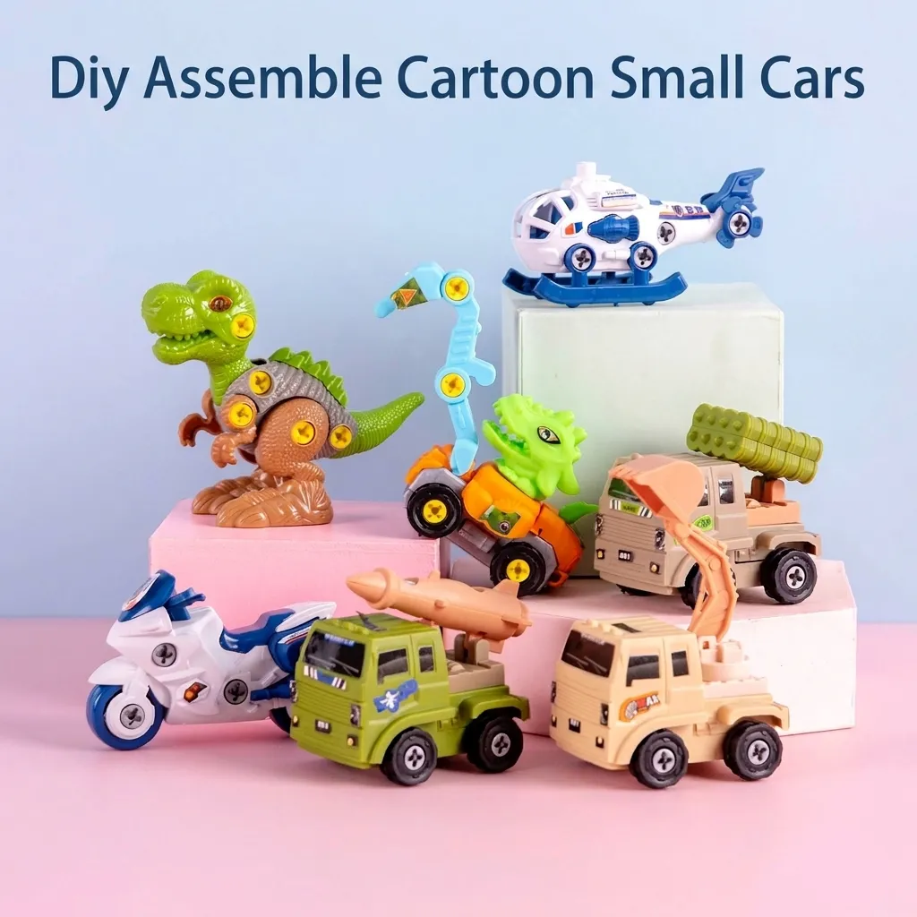 Cartoon DIY Montage Spielzeug Fahrzeuge Set ABS Kunststoff Trägheit Auto Militär Flugzeug Panzer Modell Für Kinder Geschenk