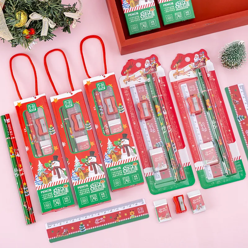 Weihnachten Schreibwaren Set Kinder Bleistift Radiergummi Lineal Anspitzer Mehrteiliges Set Geschenk Für Schüler Kindergarten Party