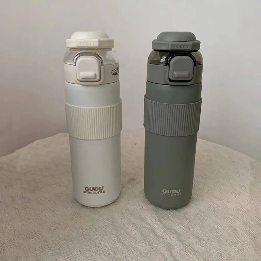 304 Stainless Steel Vacuum Insulated Water Bottle Dual Drink Bounce Lid With Straw Portable Sports Thermos Cup For Outdoor Car Travel