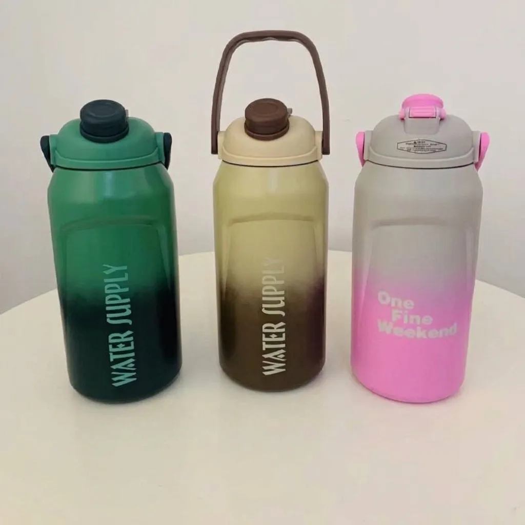 316 Edelstahl Thermosflasche Verlaufsfarbe Sportflasche Große Kapazität Tragbarer Reisebecher Mit Griff