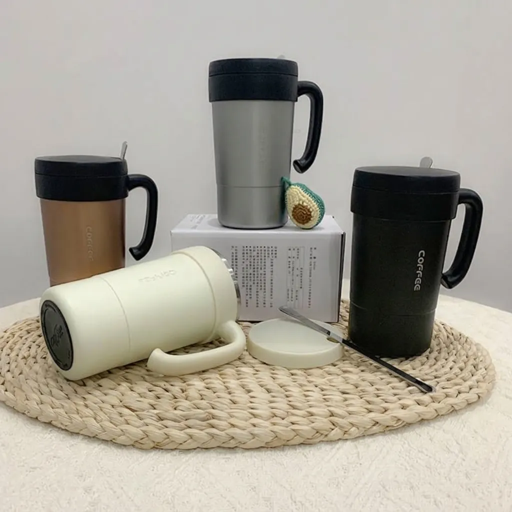 304 Edelstahl Vakuum Isoliert Kaffeebecher Mit Griff Und Rührstab Auslaufsicher Reisebecher Für Auto Büro Haus Nordic Stil Geschenk