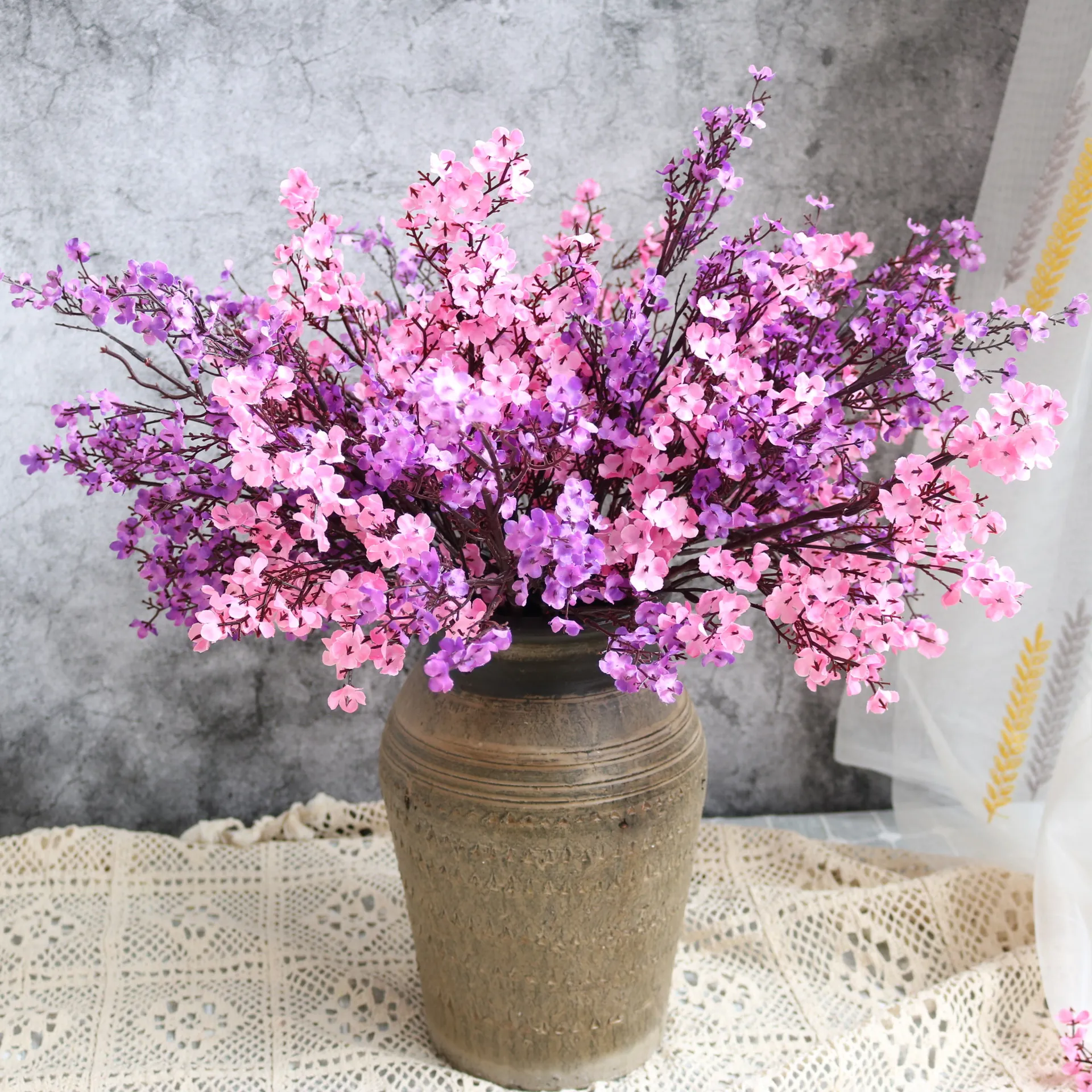 Flores Artificiales de Gipsófila de Satén Simulación Aliento de Bebé Tallo Único Ramo Floral Pastoral Decoración Hogar Boda Fotografía