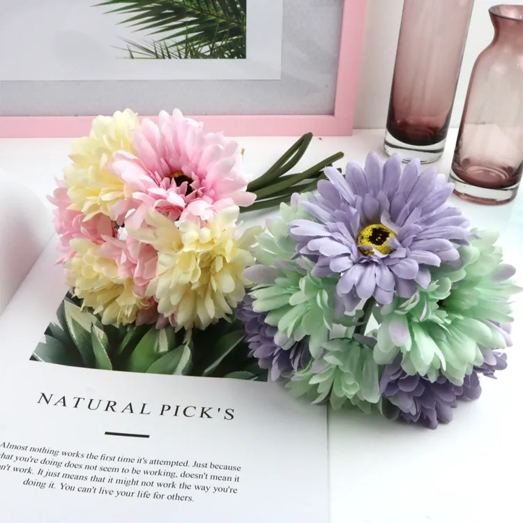Artificial Gerbera Flowers Bouquet Silk African Daisy Fake Sunflowers For Home Office Bedroom Wedding Decor Desktop Floral Arrangement