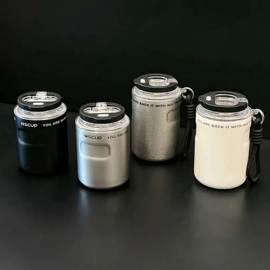316 Stainless Steel Vacuum Insulated Coffee Mug Portable Travel Water Bottle With Dual Drink Lid And Carry Rope Modern Coffee Cup