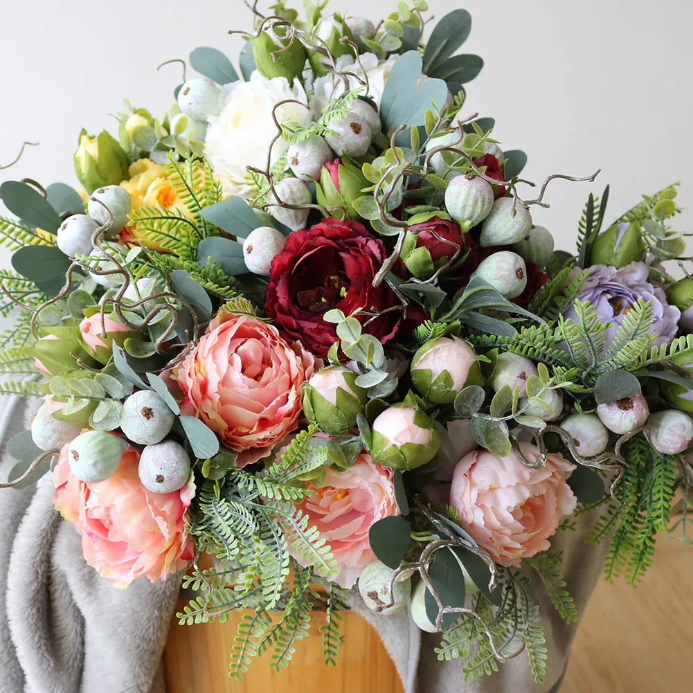 Nordic Ins Style Artificial Peony Bouquet Silk Cloth Flower For Living Room Dining Table Home Decoration Wedding Handheld Bouquet