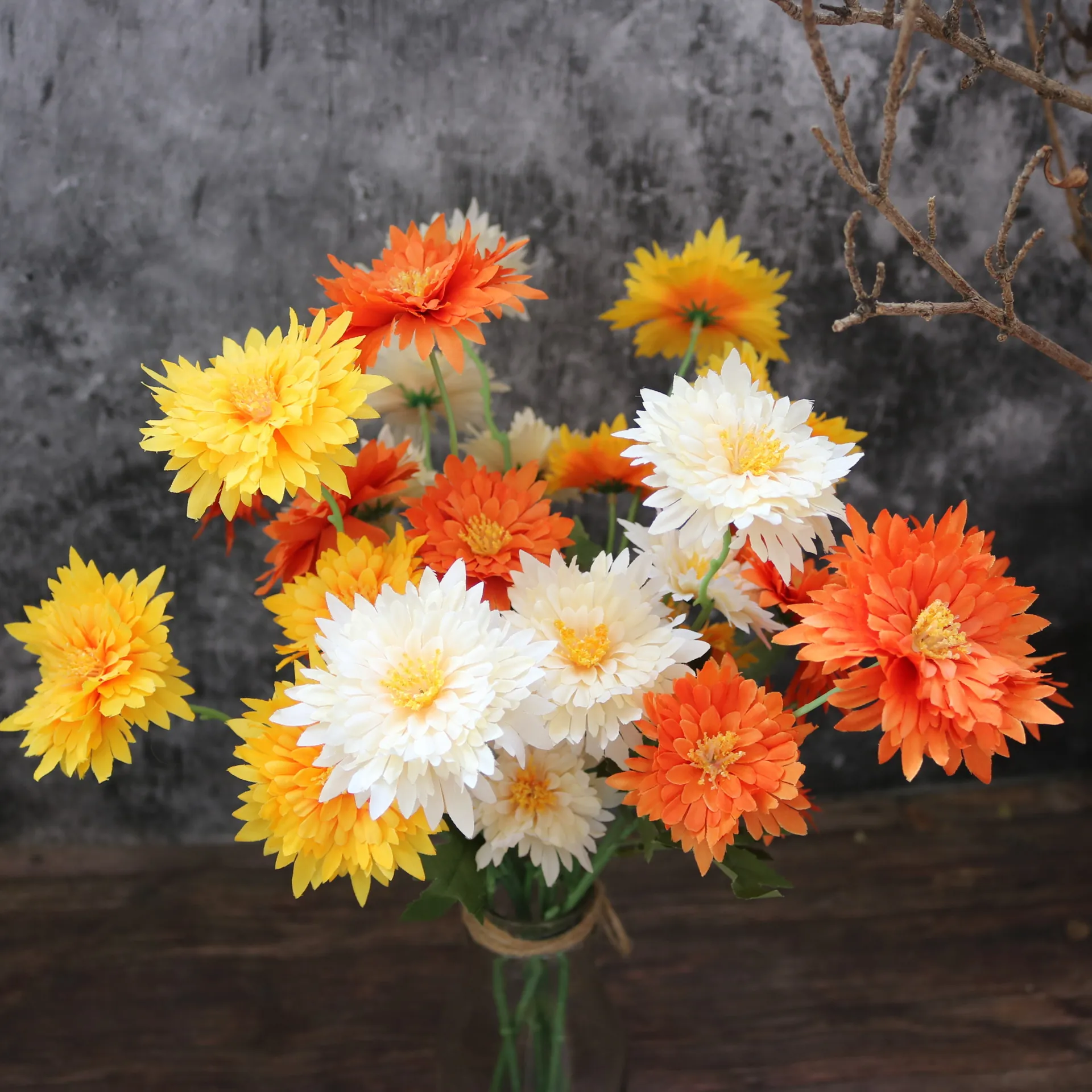 Artificial Daisy Silk-Look Polyester Flower Branch For Wedding Christmas Home Table Decor Pastoral Multi-Head Floral Daisy Stem