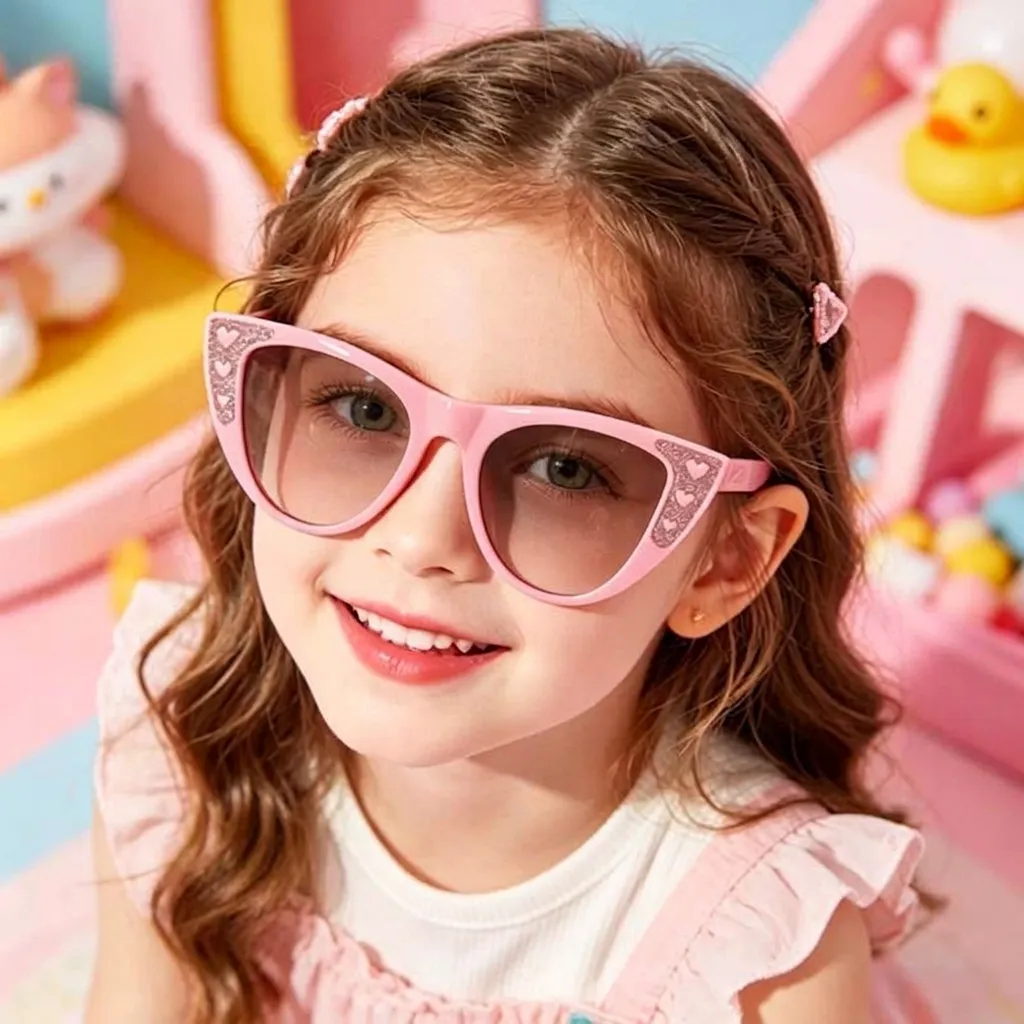 Mädchen Katzenaugen Sonnenbrille Glitzer Herz Deko UV400 Schutz Mode Kinder Brillen Süße Rosa Lila Brille Für Kleinkinder Kinder Outdoor Strand Zubehör