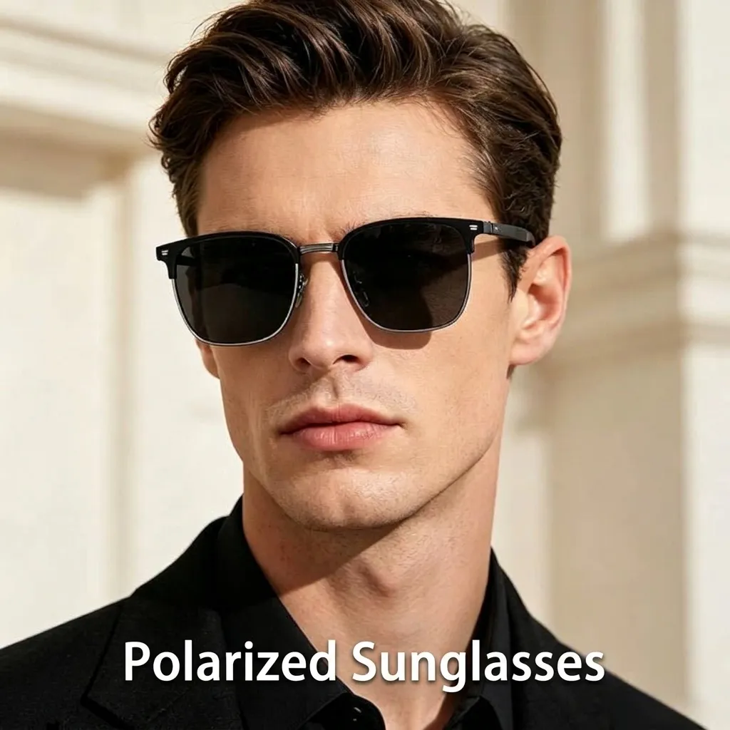Occhiali da Sole Polarizzati da Uomo Montatura Ovale in Metallo Guida Occhiali da Sole Euro-Americano Minimalista Retro per Esterno Moda Quotidiana