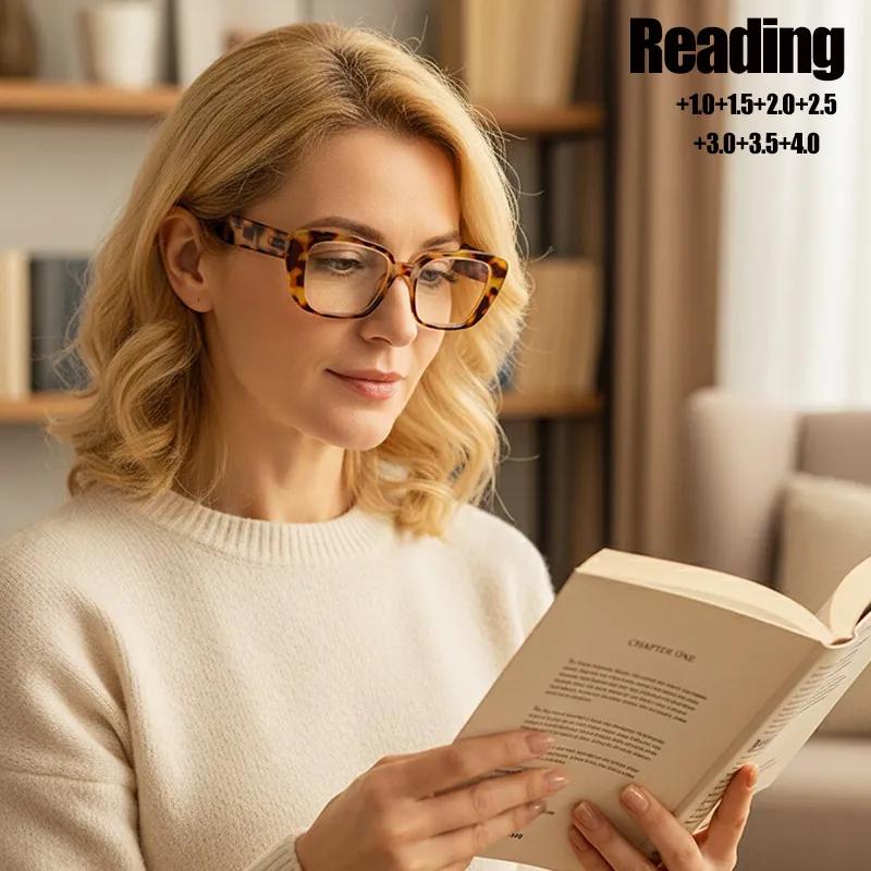 Retro Leopard Reading Glasses Anti Blue Light Spring Hinge Fashionable Square Eyeglasses Seniors Men Women PC Frame
