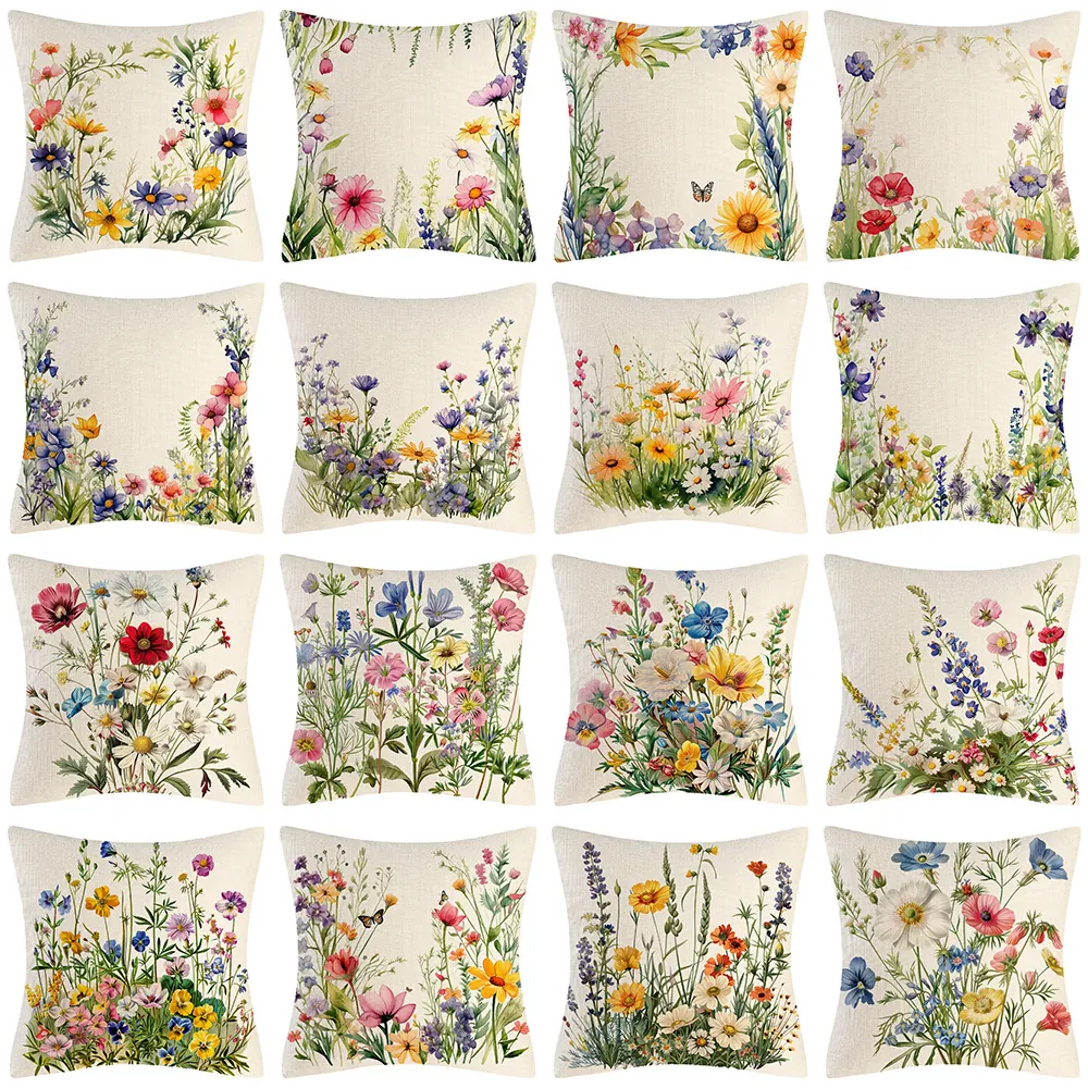 Modern Minimalistisch Baumwolle Leinen Kissenbezug Botanisch Floral Druck Quadrat Wurfkissen Hülle Mit Unsichtbarer Reißverschluss Für Zuhause Wohnzimmer Sofa Schlafzimmer Dekor