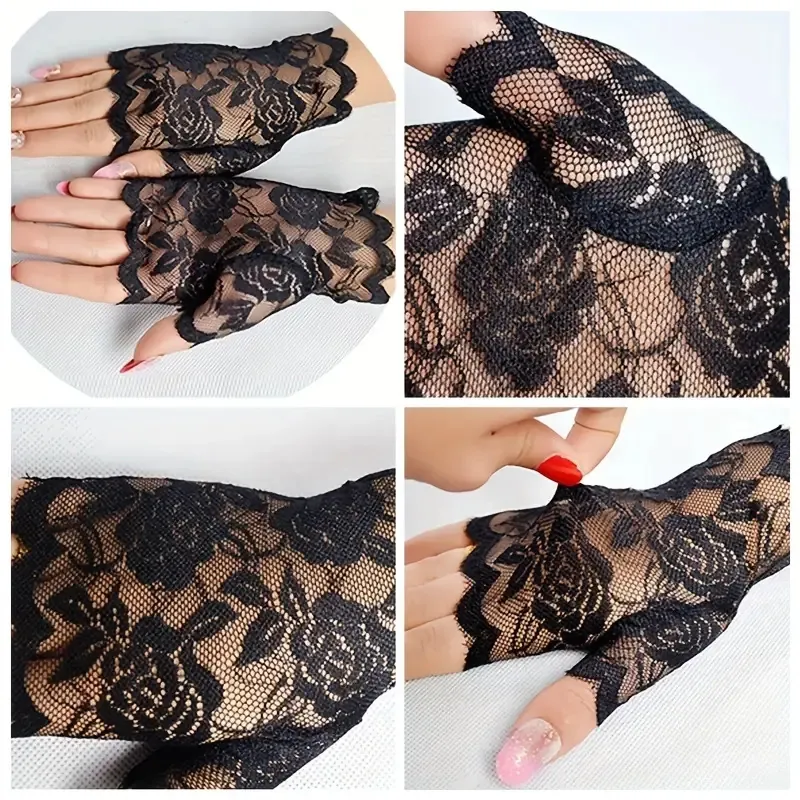 Elegante Rosenblumen Spitze Fingerlose Handschuhe Für Damen Braut Hochzeit Abendkleid Zubehör Ausschnitt Bogenkante Handschuhe