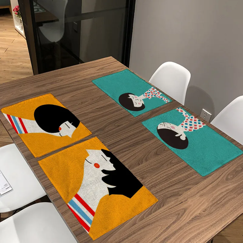 Tovaglietta a Cartoni Animati Astratta Coppia per Decorazione Matrimonio Misto Poliestere Lino Tovagliette Termoisolanti