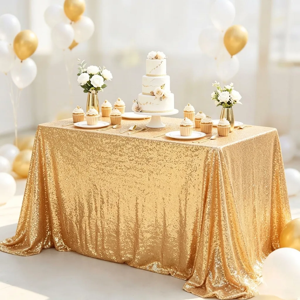 High Density Sequin Tablecloth Glitter Polyester Table Cover For Wedding Banquet Birthday Party Decoration American Luxury Style
