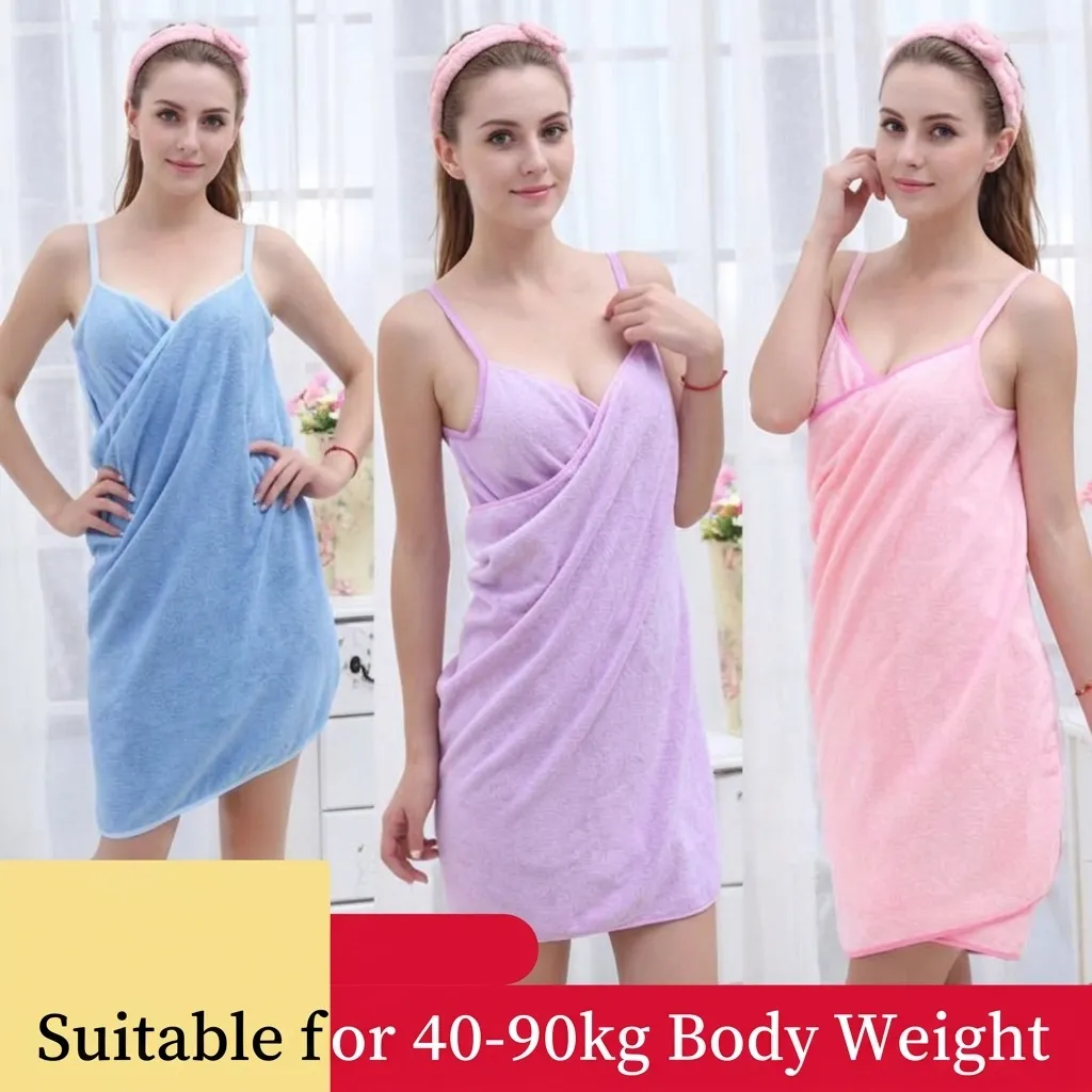 Toalla de Baño Portátil de Microfibra para Mujer Vestido Envolvente Absorbente Secado Rápido Albornoz de Spa Color Sólido Robe