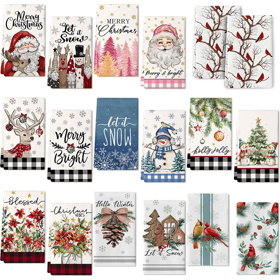 Weihnachten Mikrofaser Küchentücher Festliche Reinigungstücher Weiche Saugfähige Handtücher Weihnachtsmann Rentier Schneemann Muster