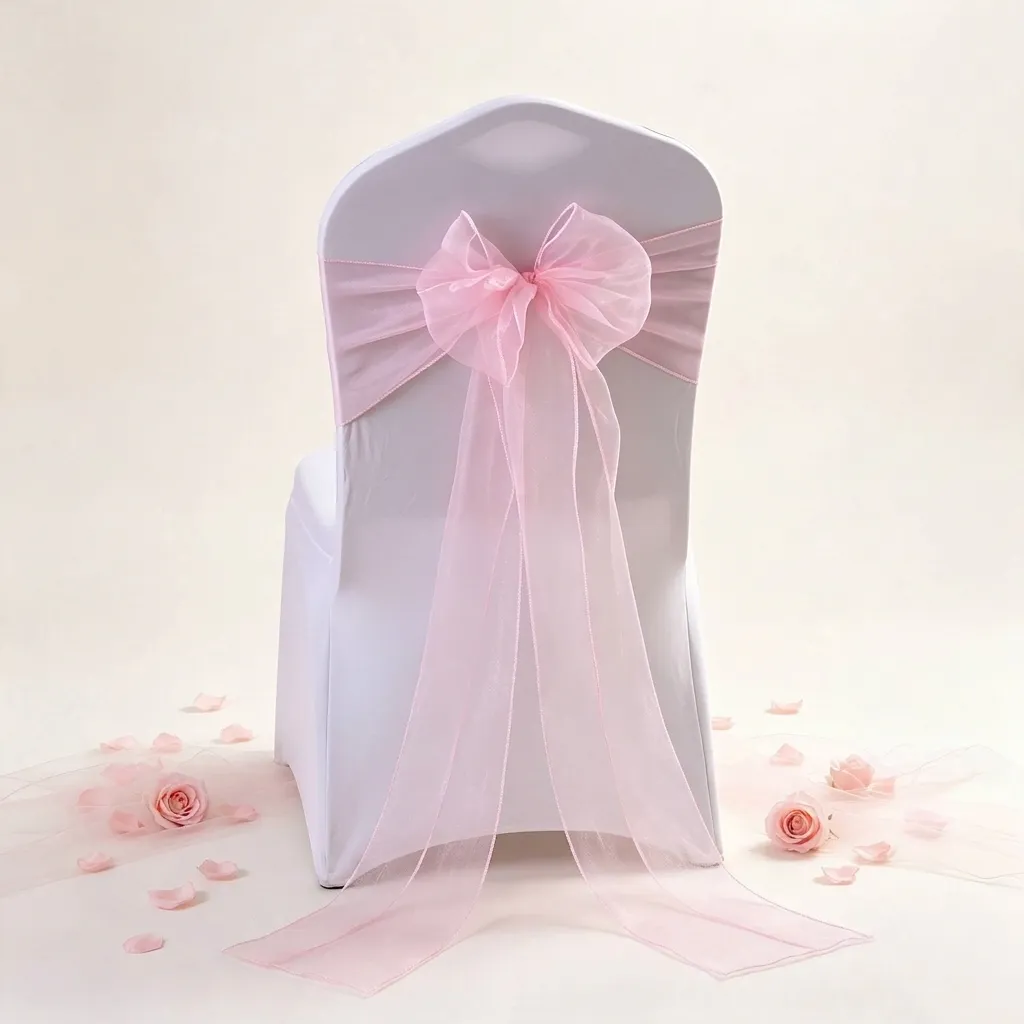 Organza Chair Sashes Bow Tie For Wedding Banquet Hotel Party Decoration Sheer Fabric Chair Back Ties Romantic Event Supplies