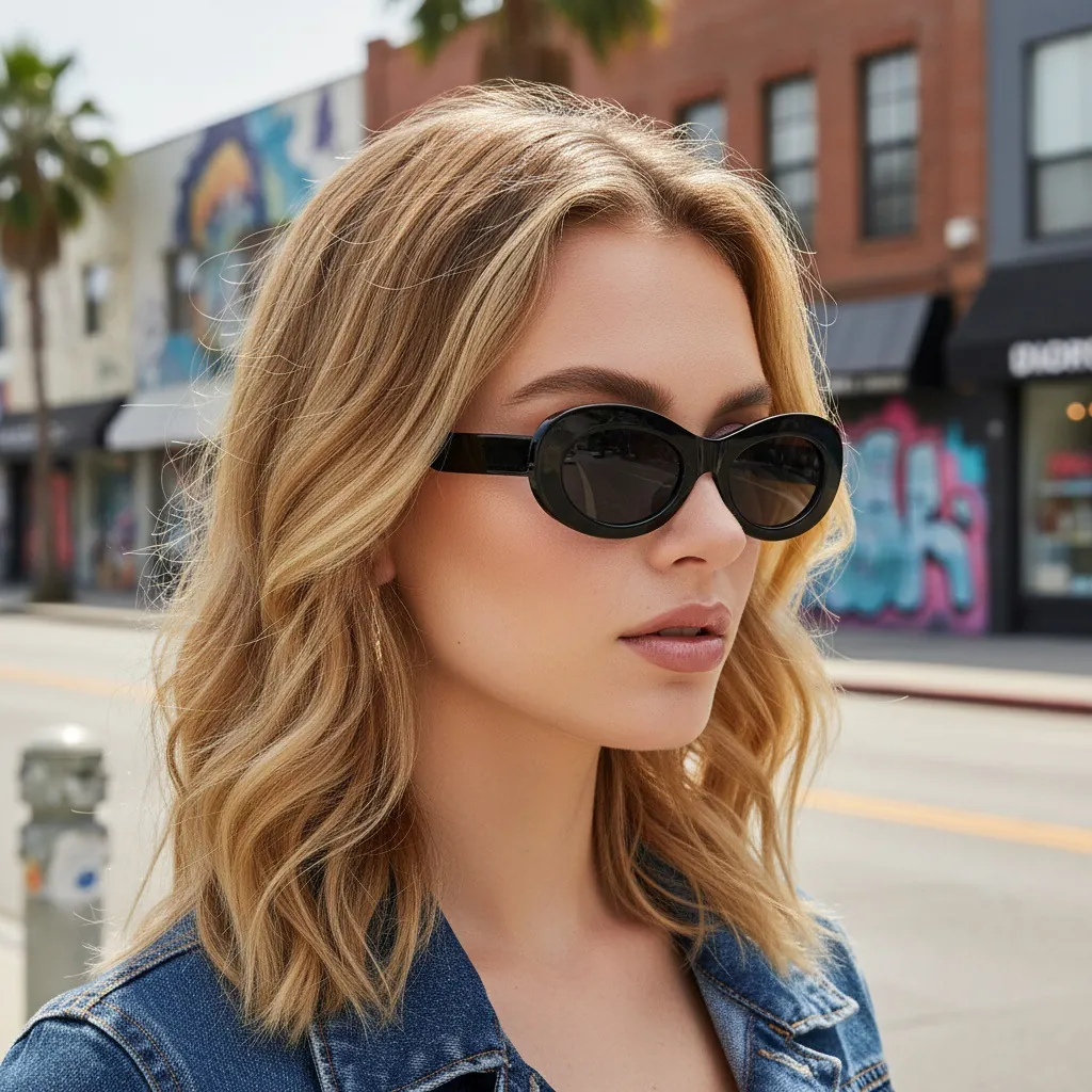 Lunettes de Soleil Rétro Ovales Œil de Chat pour Femmes Monture PC Vintage Protection UV400 Mode Tendance Voyage Extérieur