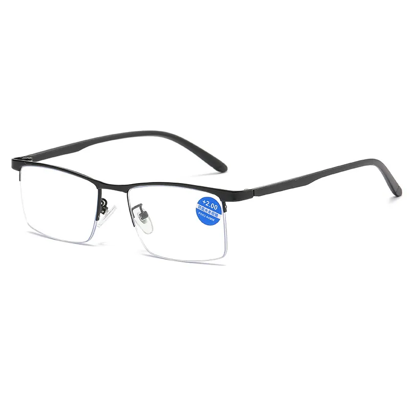 Business Men Metal Half Frame Anti Blue Light Reading Glasses HD Presbyopic Eyeglasses For Seniors Square Frame