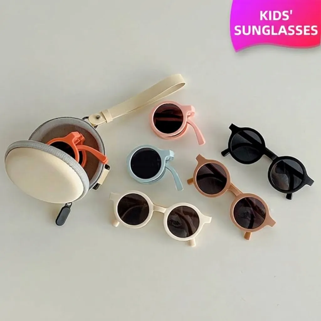 Kinder Faltbare Sonnenbrille Koreanischer Stil Retro Runder Rahmen UV400 Sonnenschutz Tragbare Brille Für Jungen Mädchen