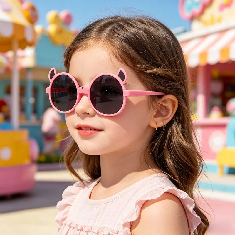 Cute Cat Ear Children's Sunglasses UV400 Protection Fashion Cartoon Round Sun Glasses For Boys Girls Outdoor Eye Protection