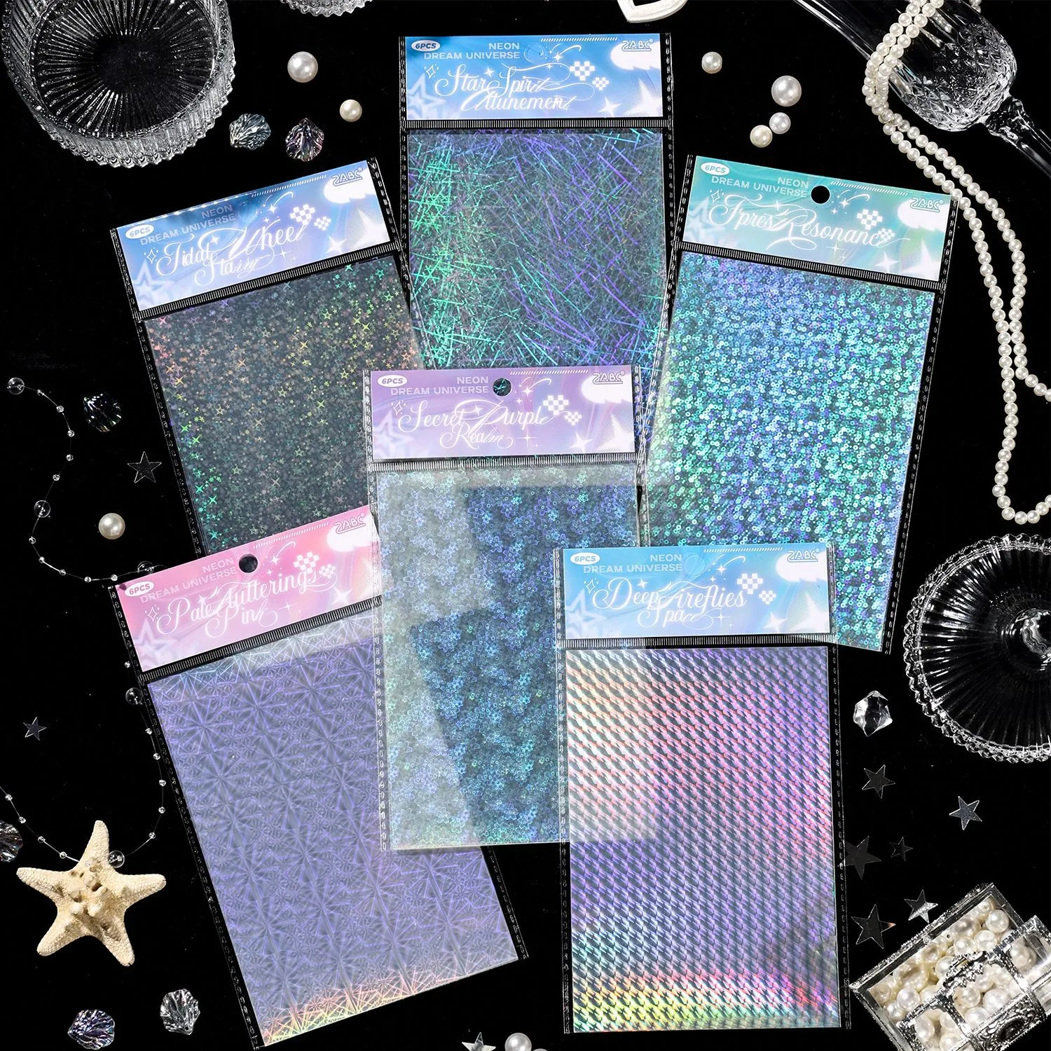 Confezione di Adesivi in PET Laser Neon Dream Universe Adesivi Olografici Impermeabili per Scrapbooking Journaling Fai da Te